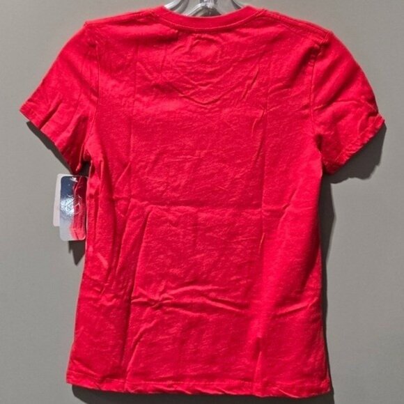 Chicago Blackhawks Girls' Red V-Neck Tee w/ #Blackhawks Glitter Screen -- XS 4/5 - Picture 3 of 6